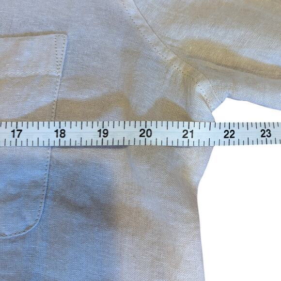 SIGRID OLSEN Women's 100% Linen Shirt MEDIUM Button Down Tan Roll Tab - Picture 4 of 9